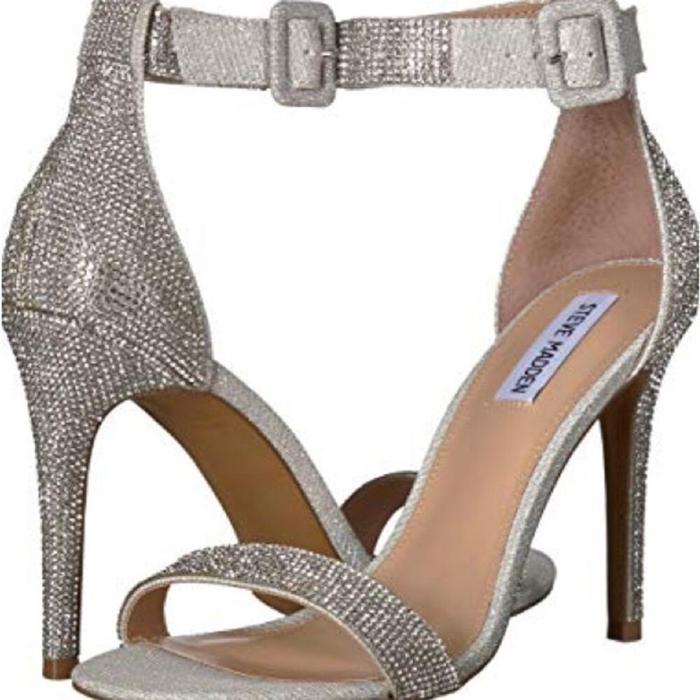 Steve Madden Masquerade Heels Sparkle Crystal Rhinestone Stiletto Sandals Silver